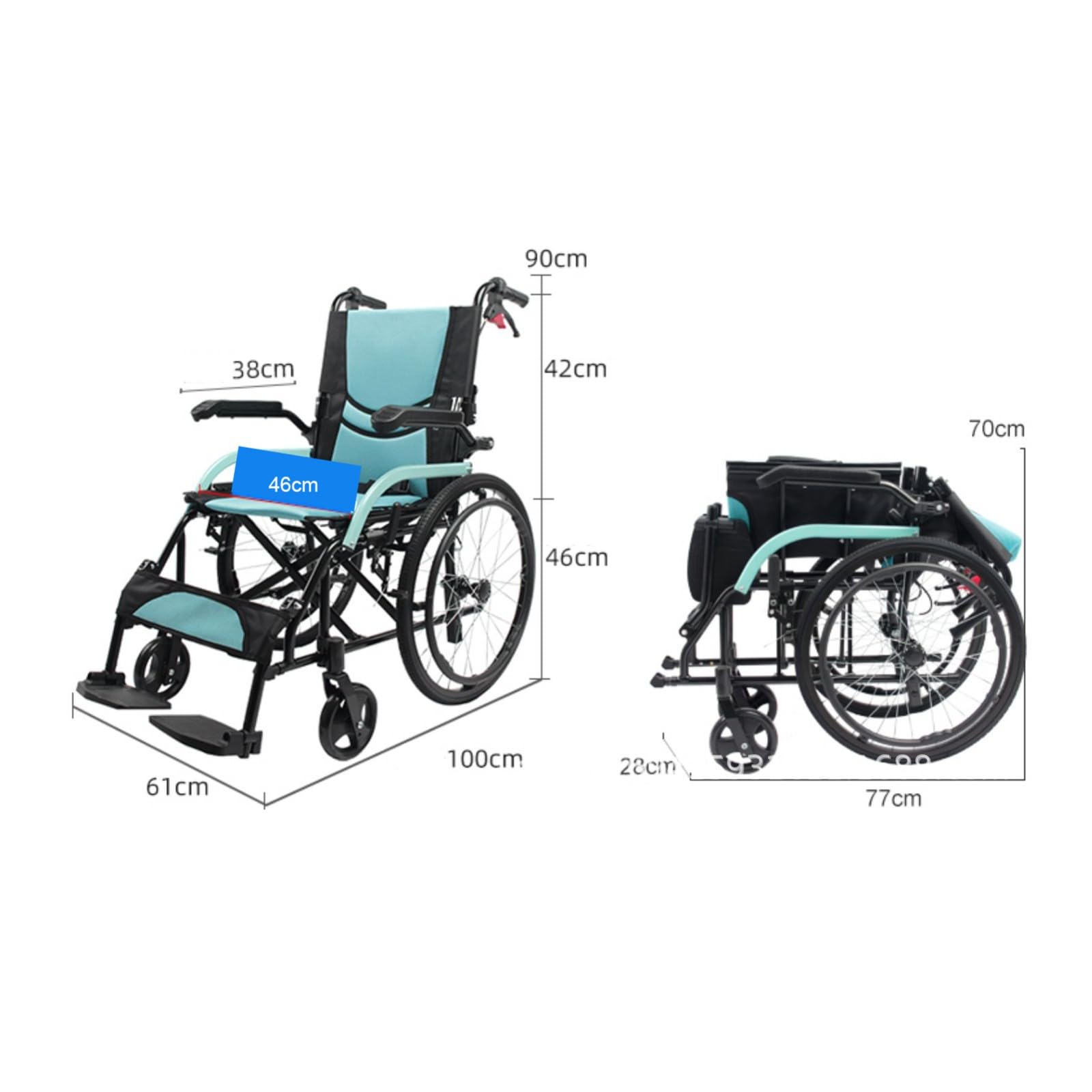 Sedia A Rotelle Leggera Ad Autospinta, Leggera E Compatta Carrozzina Schienale Pieghevole Per Disabili E Anziani Pieghevole,Sedia A Rotelle Manuale Braccioli E Poggiapiedi,Seduta 46 Cm