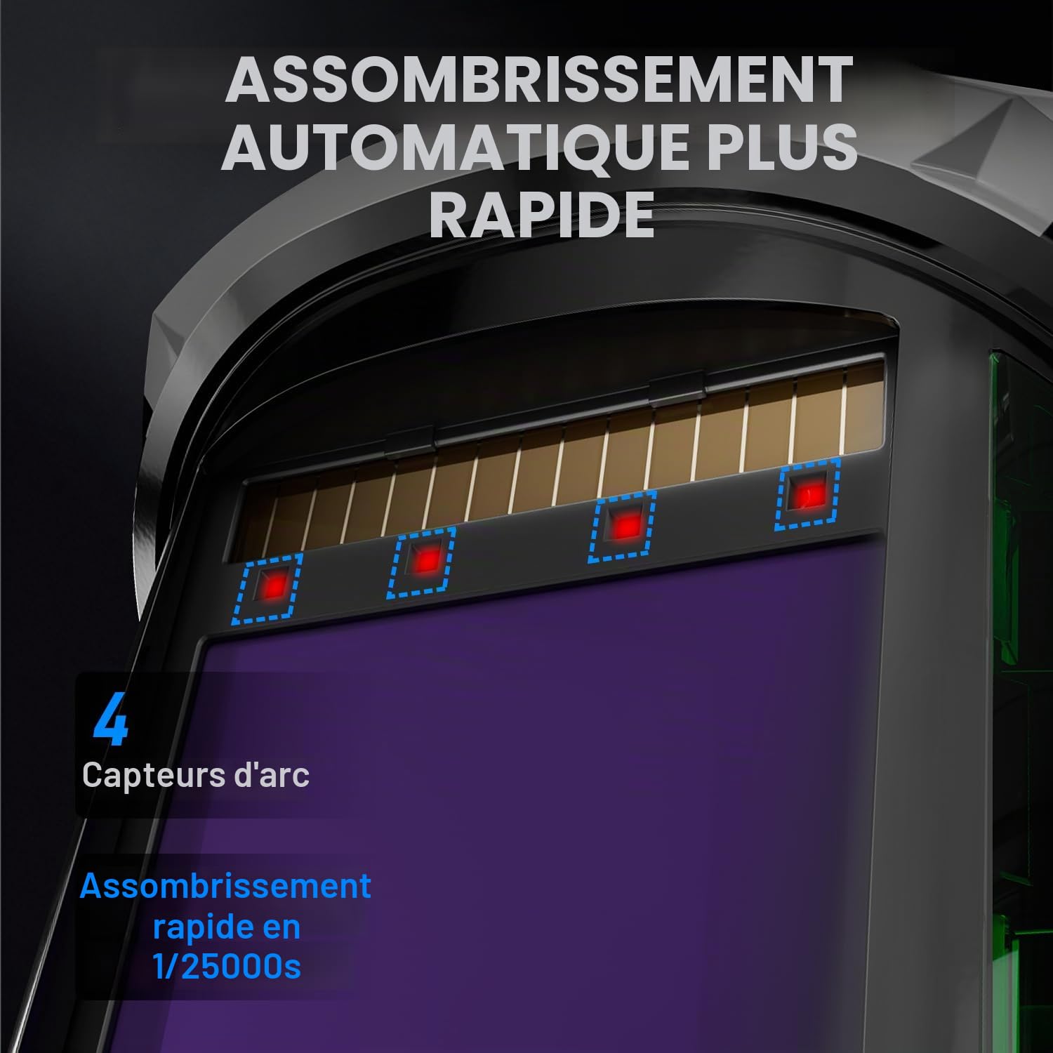 ANDELI Casque de soudage – 180 ° panoramique à 6 capteurs d'arc, True Color, obscurcissement automatique avec lumière et détection de mouvement, batterie rechargeable 2100 mAh pour TIG/MIG/Cut/Grind