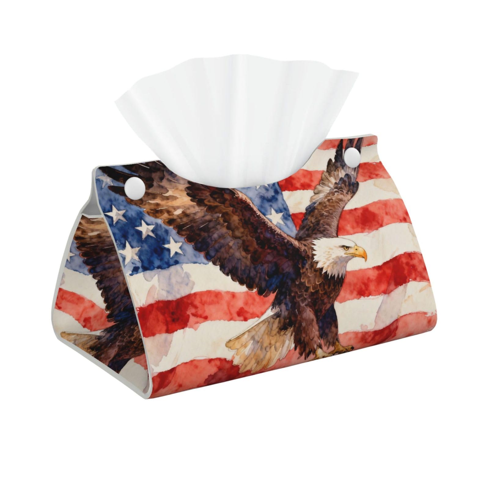 Veteran Eagle Badge Long Leather Tissue Box Cover-Waterproof PU Leather Tissue Holder for Bathroom, Decorative Rectangular Tissue Case