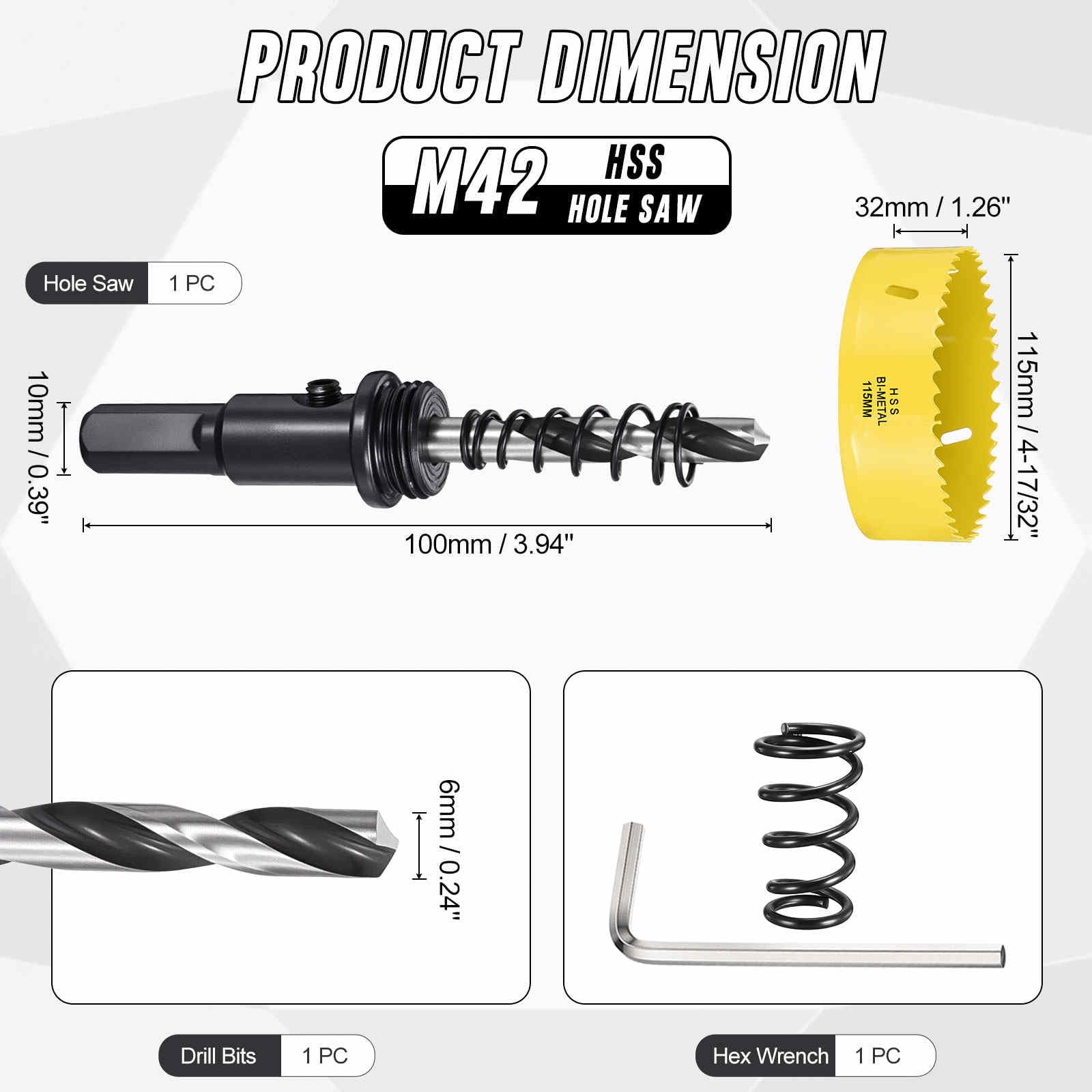 CoCud 4-17/32"(115mm) Hole Saw, M42 Bi-Metal Hex Shank Hole Cutters Drill Bit with Spring - Image 2