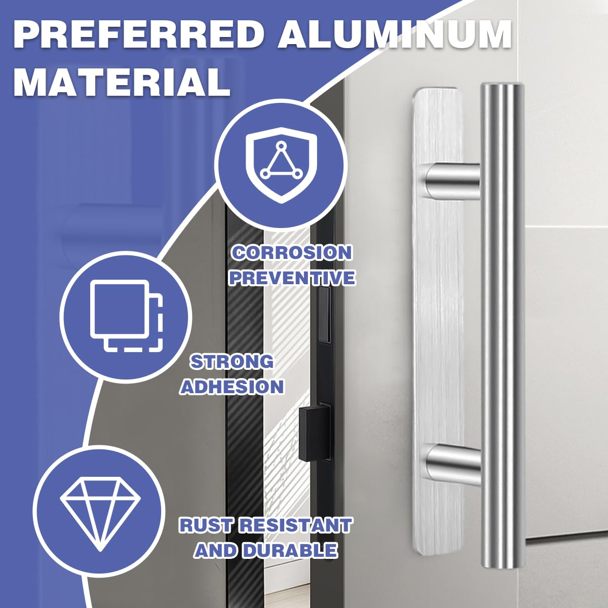 Tiradores Autoadhesivos Para Muebles De Aluminio - 2 Unidades Plateadas 150 Mm, Fáciles De Instalar Sin Agujeros