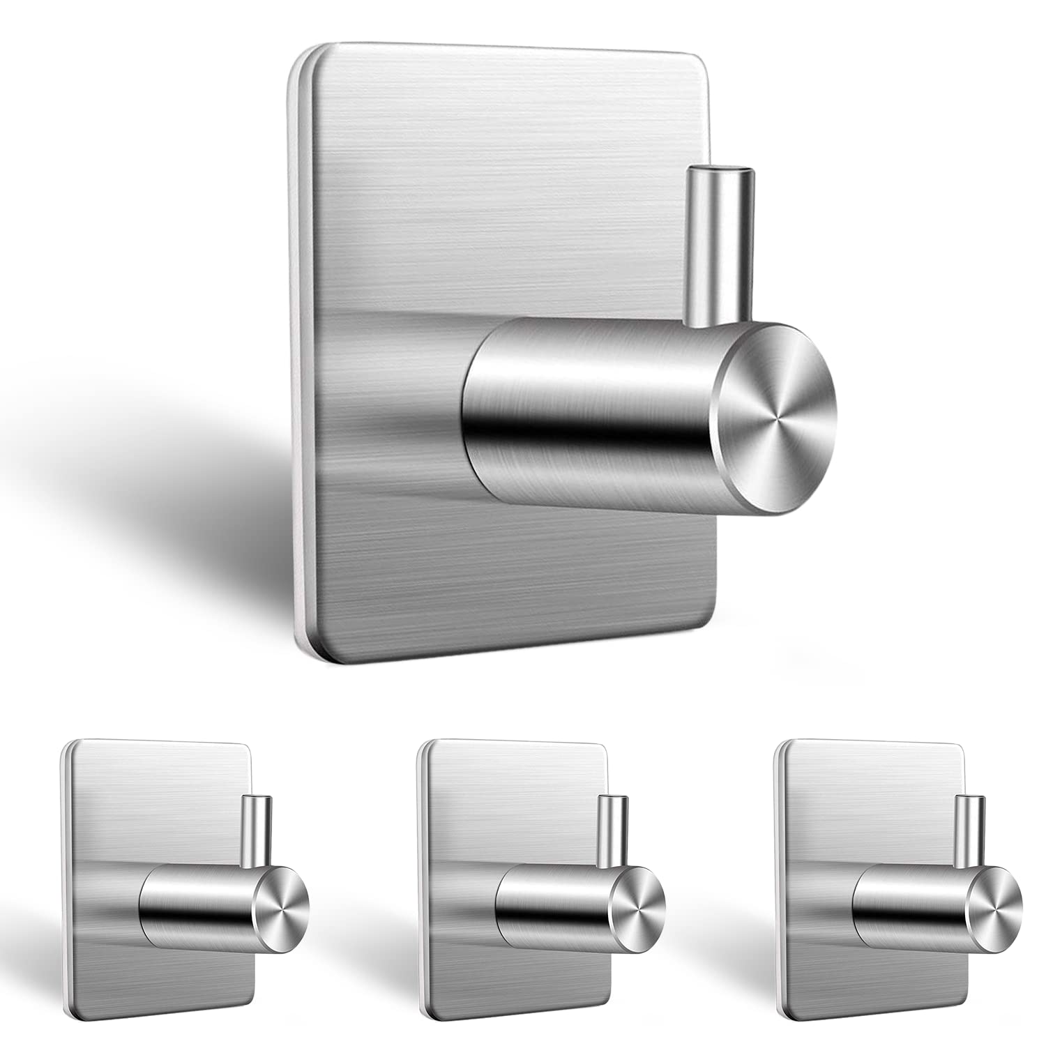 Heavy Duty Wall Hooks (Pack of 4) Self Adhesive 304 Stainless Steel Anti-Rust Waterproof Hooks Perfect for Bathroom, Bedroom and Kitchen Hooks for Hanging Hat, Towel or Coat