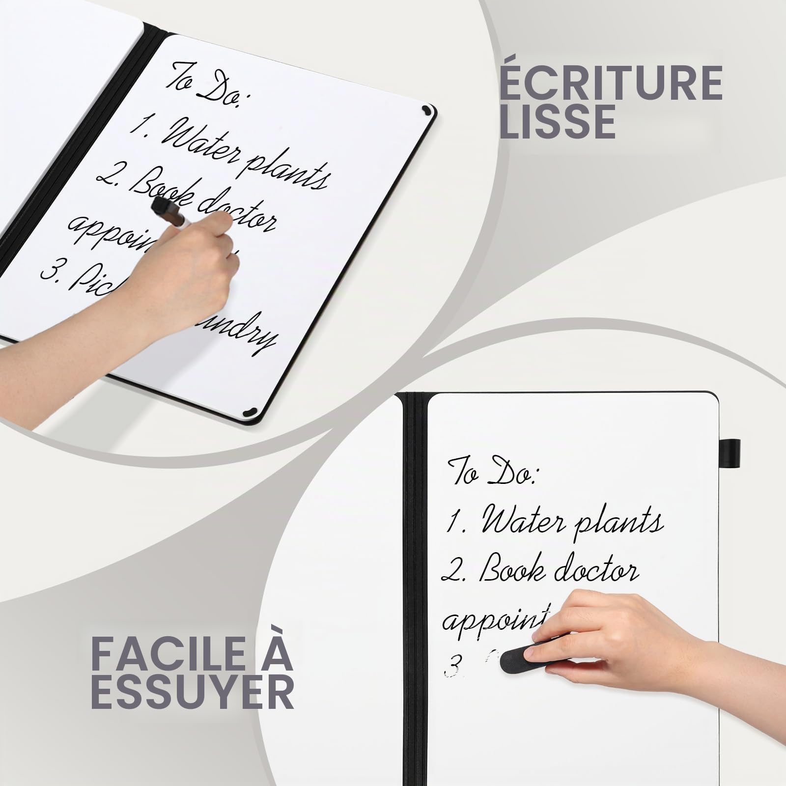 AGM Mini tableau blanc effaçable à sec A4, 30 x 21,5 cm, tableau blanc double face avec 3 stylos de couleur, 1 gomme, 1 sac en maille, tableau d'écriture portable pour étudier, réunions, prise de