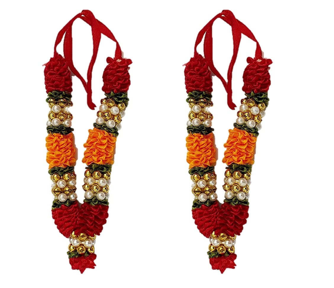 Puja/Pooja Haar Set - Premium Quality Garland for Puja, Artificial Flower Pooja Garland Mala Haar for God Idols, Deity Garland 2 pcs for upto 6-8 inch Idol/Murti- Multi Color