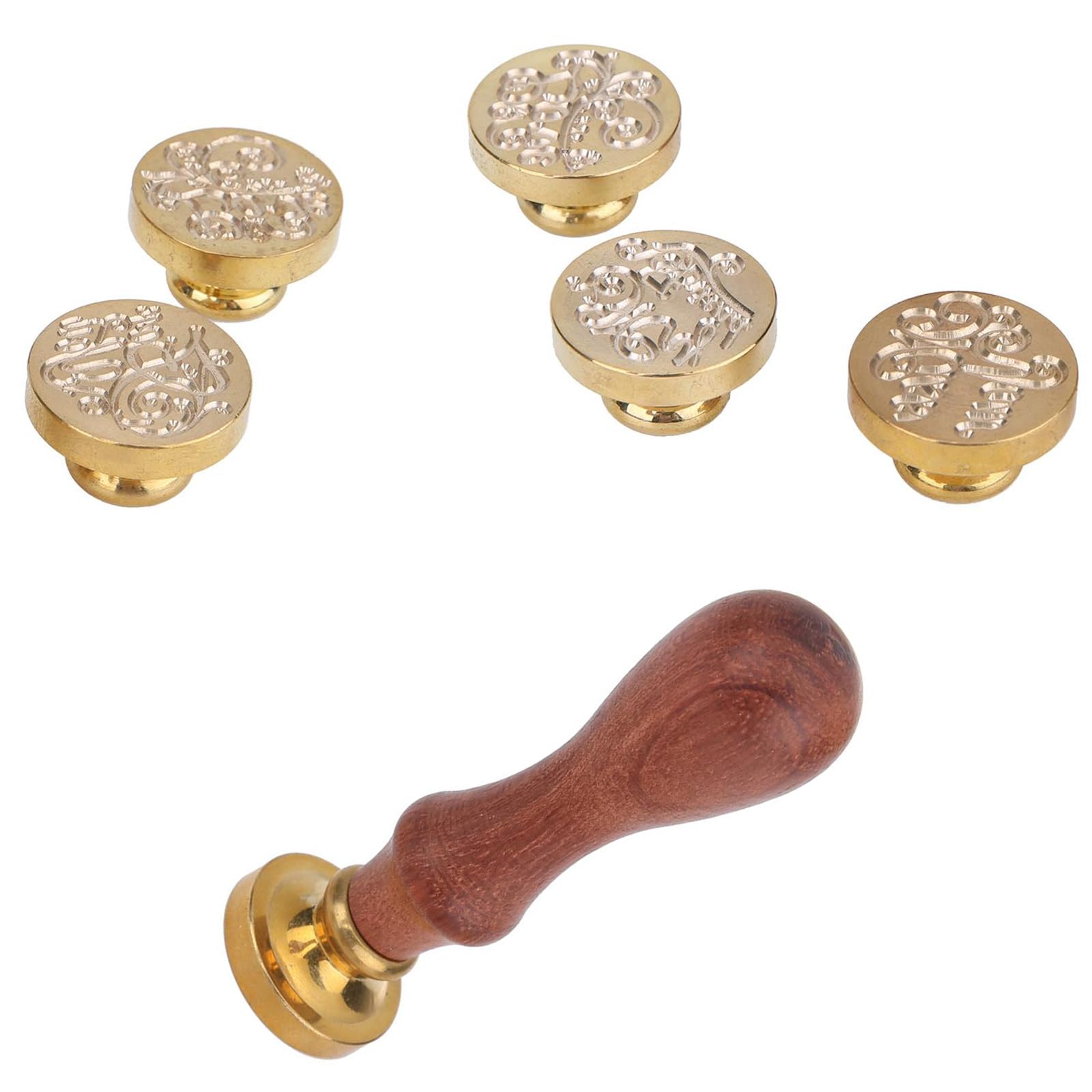 Jazuaiao Seal Stamp Head Wood Handle with 5 Replaceable Scrapbooking Seal Stamp for Party Invitations Envelope Embellishments Unique Embellishments