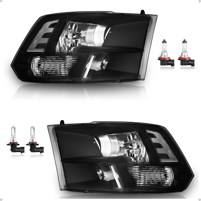 Faróis dianteiros halógenos KarSpareHub com lâmpadas para Dodge Ram 1500, 2500 e 3500 – Par