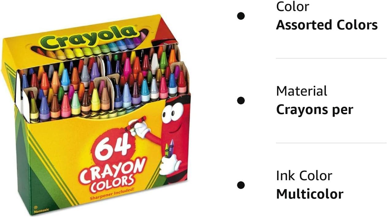 64 Crayons Per Box, Classic Colors, Built In Sharpener, Crayons For Kids, School Crayons, Assorted Colors - 64 Crayons Per Box - 1 Box : Toys & Games