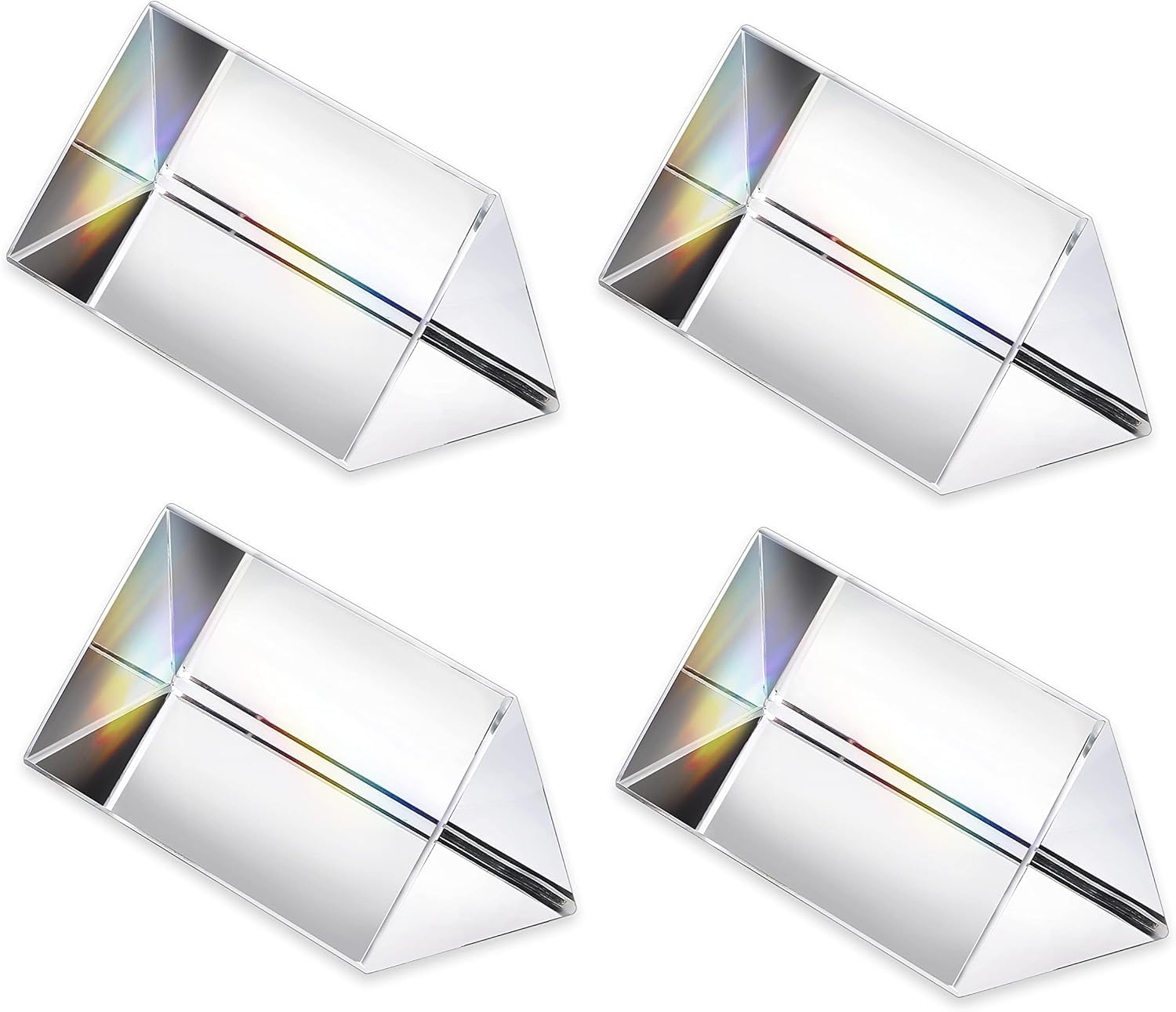 4 Stück 50 mm klares K9-Kristall-Dreiecksprisma für Foto, Regenbogenlichter, Kristall-optische Prismen, Glas, Physik, Unterricht, gebrochenes Lichtspektrum, Studenten, Geschenk