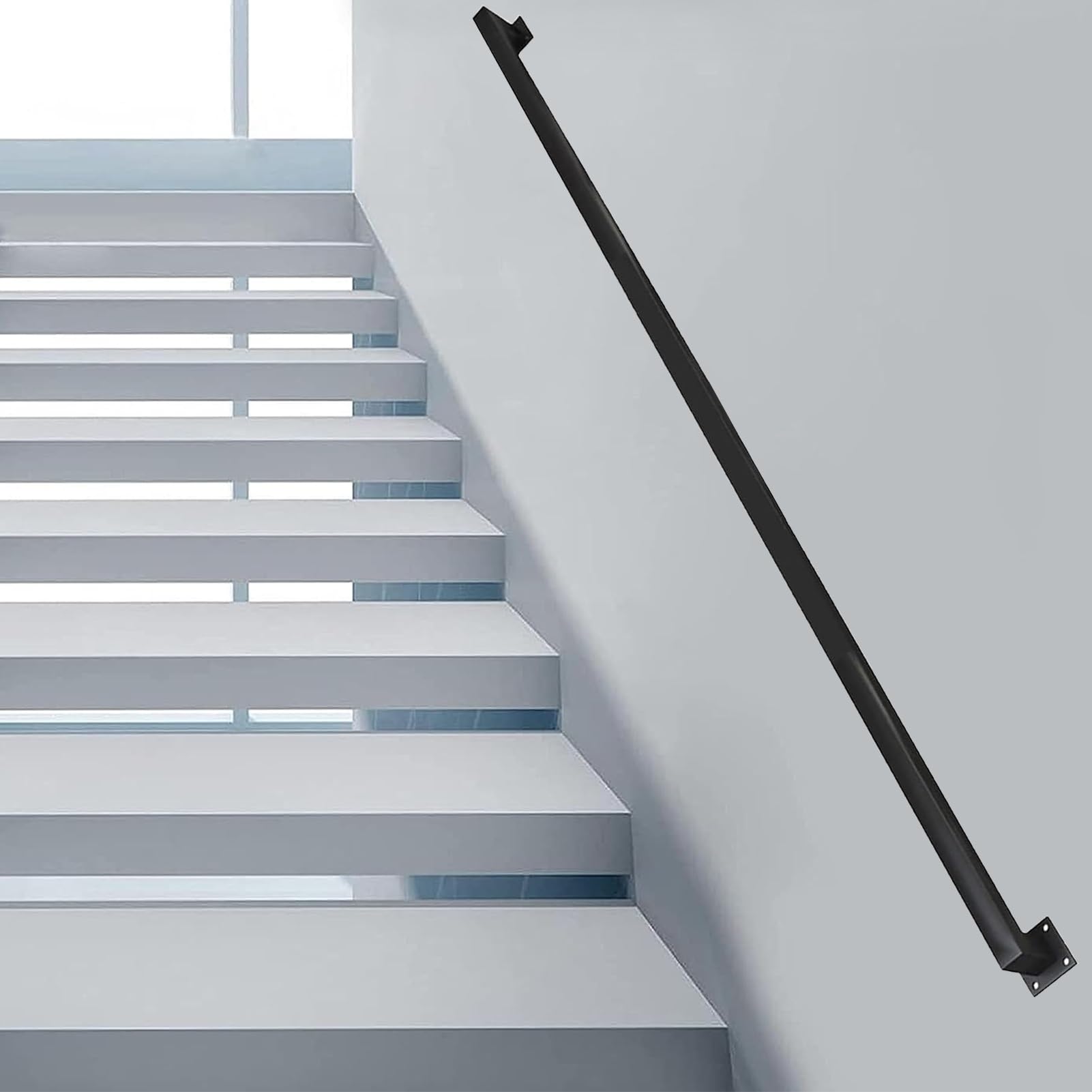 Attrex One Color Stair Handrail Wall Mounted Railing Safety Hand Rail Non-Slip Black Metal Wrought Iron Square Pipe Banister Indoor Outdoor Industrial Wall Balustrade(13Ft/390Cm)