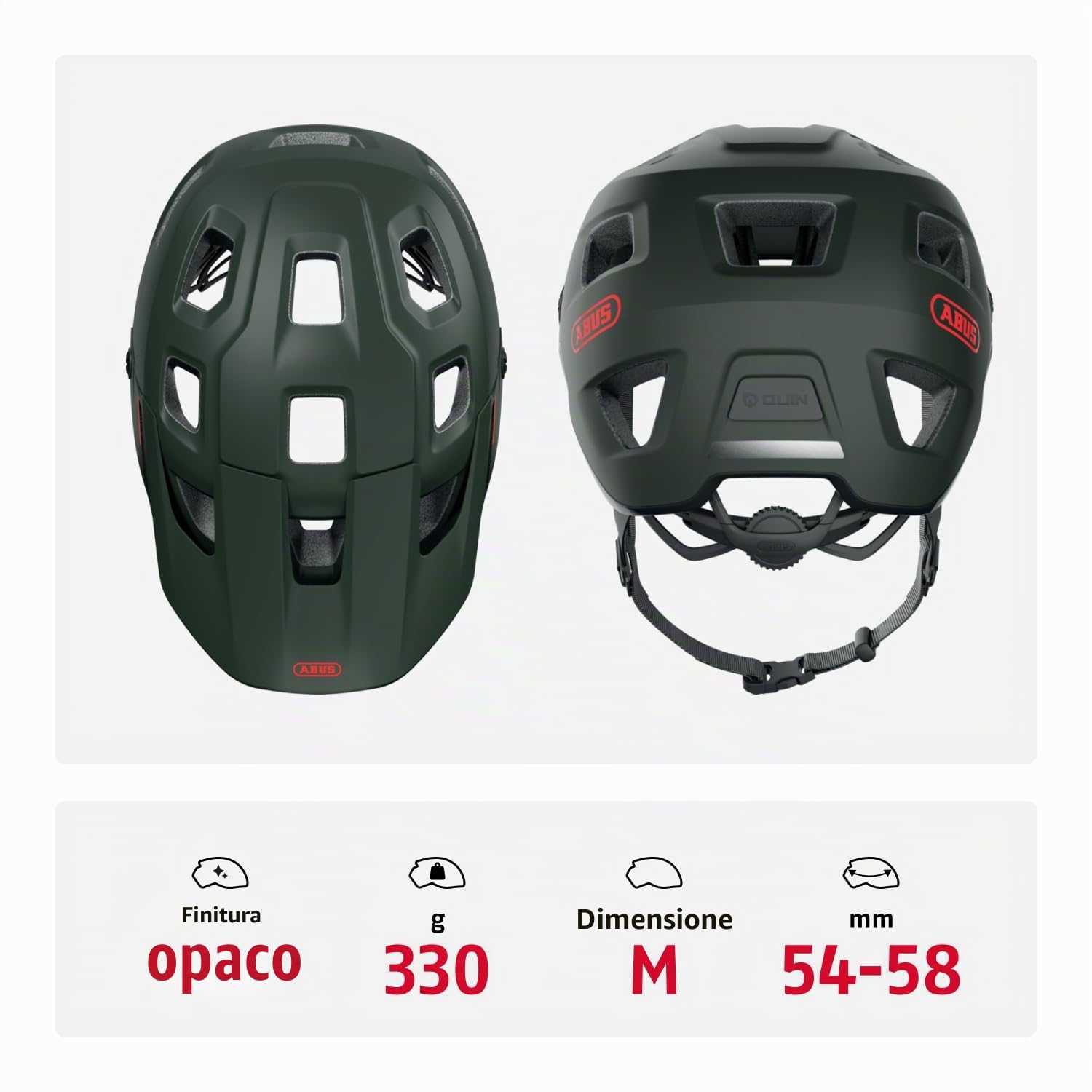 ABUS MoDrop Casco MTB, casco da bicicletta robusto con buona ventilazione per mountain bike, vestibilità personalizzata, per donna e uomo Verde (pine green) M (54-58 cm​)