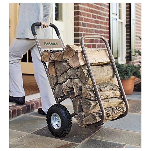 Plow & Hearth Indoor Outdoor Rolling Firewood Log Cart, Wood Rack and Carrier, with Pneumatic Wheels 20W x 22D x 42H