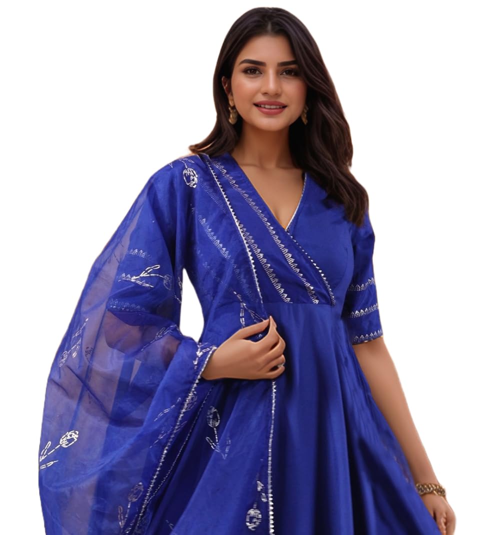 ANNI DESIGNER Women’s Rayon Viscose Anarkali Solid Kurta with Pant & Dupatta