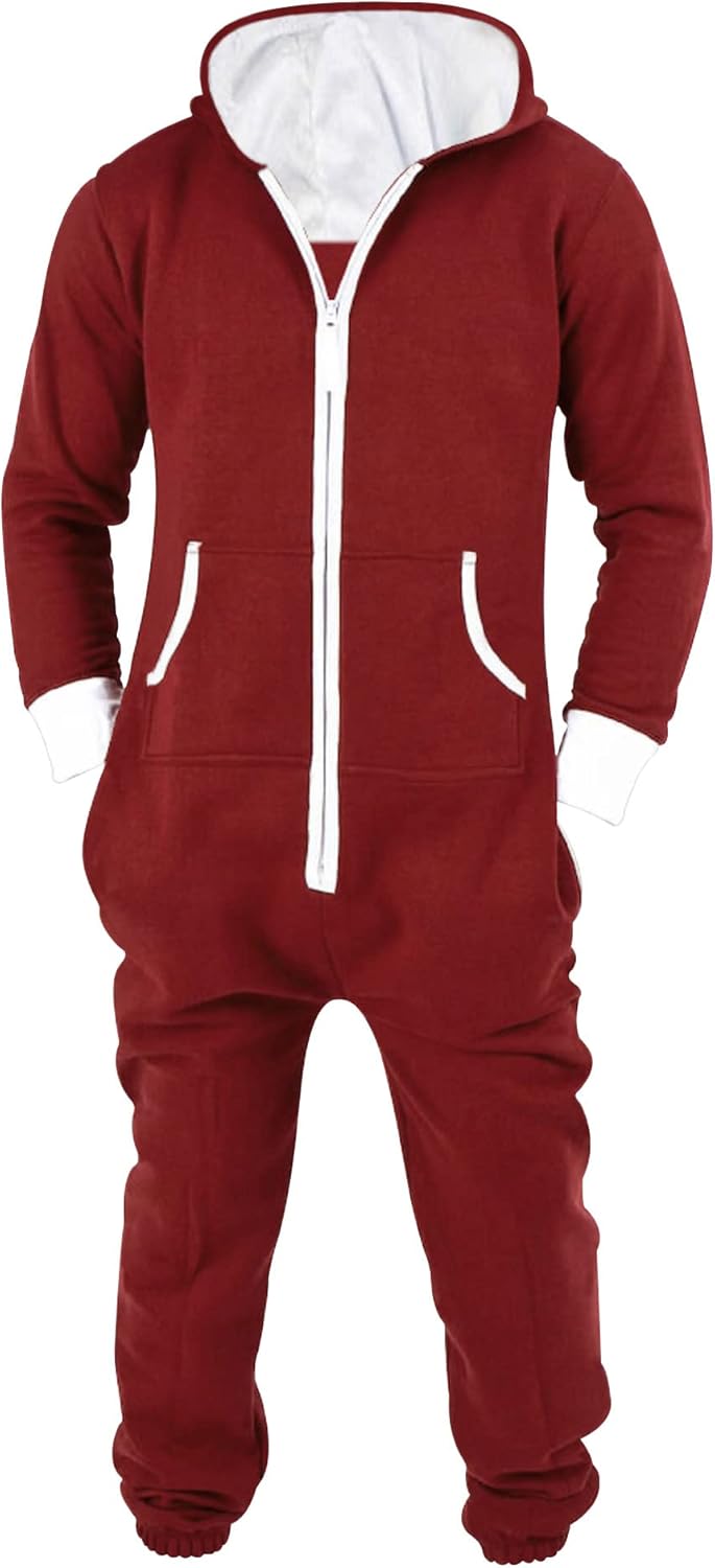 Skylinewears Mens Jumpsuit Non Footed Pajama Unisex One Piece Playsuit Adult Onesie With Hood