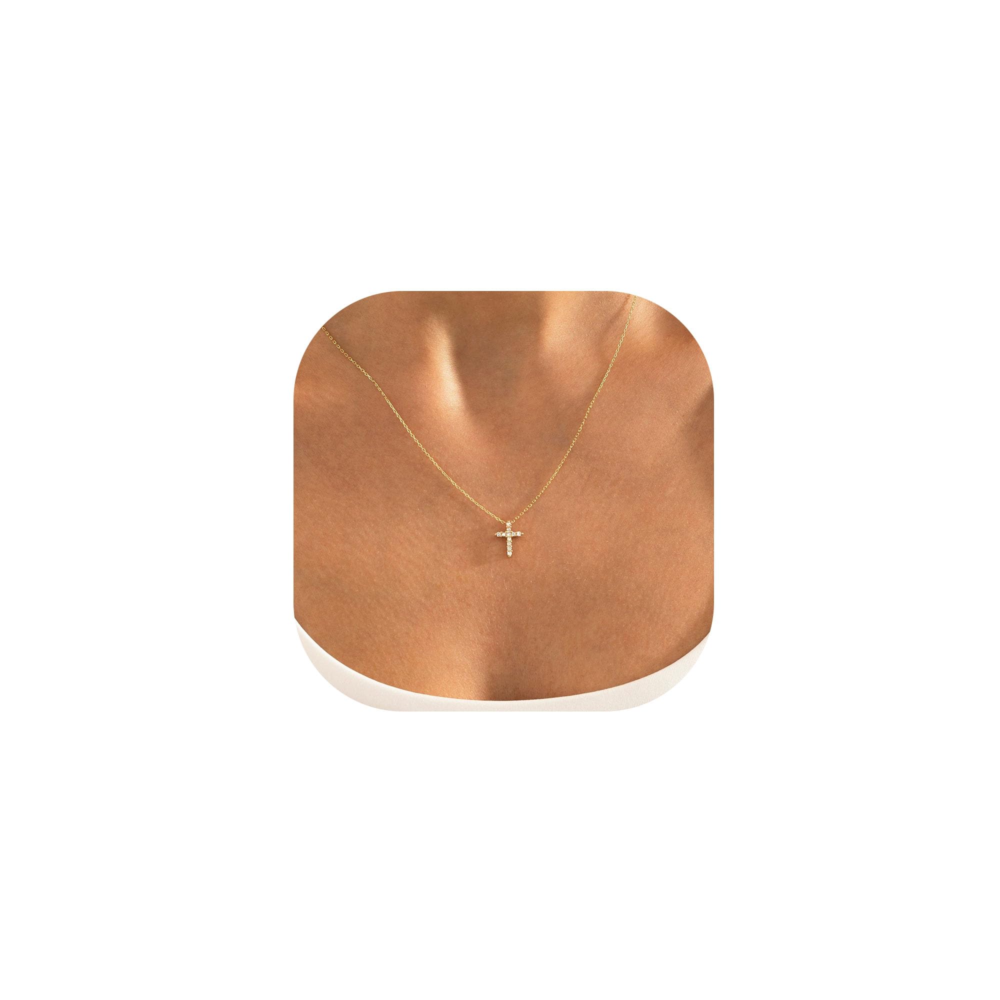 TINGN Kommunion Geschenke für Mädchen Frauen - Kreuz Kette Damen, 14K Gold Vergoldet Kette mit Kreuz Anhänger Elegante Choker Halskette Christentum Schmuck Damen Konfirmation Geschenke für Mädchen