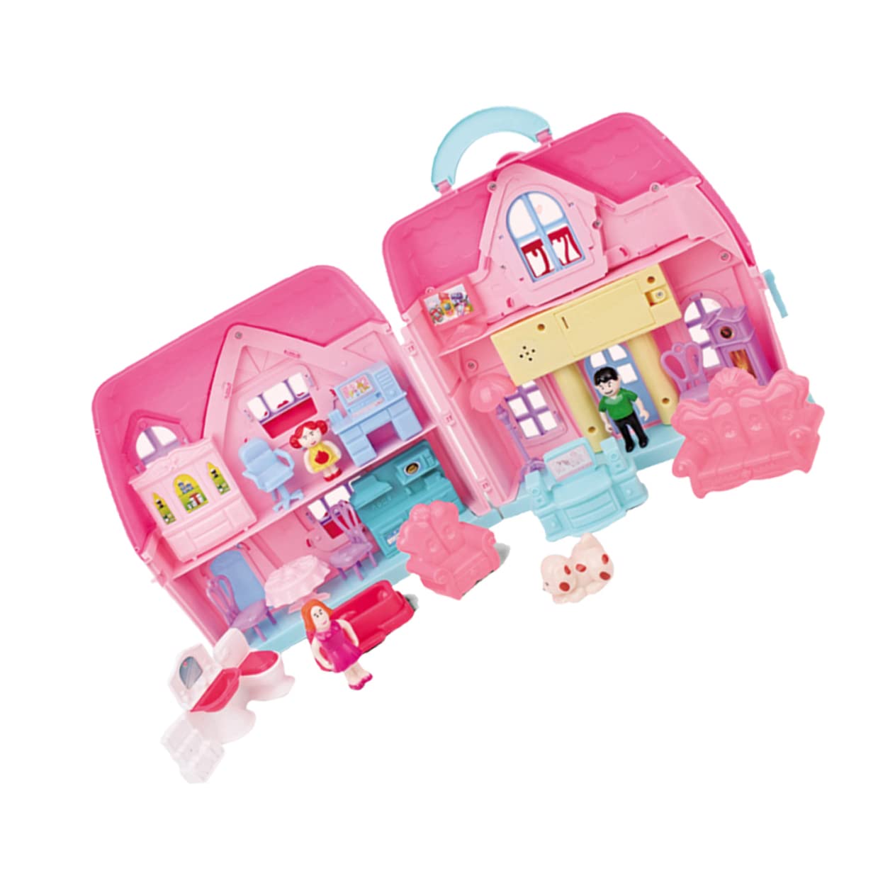 Hohopeti 1 Set House Kit with Simulation Lights Portable Villa for Role Play and DIY Family Games Present Random Color