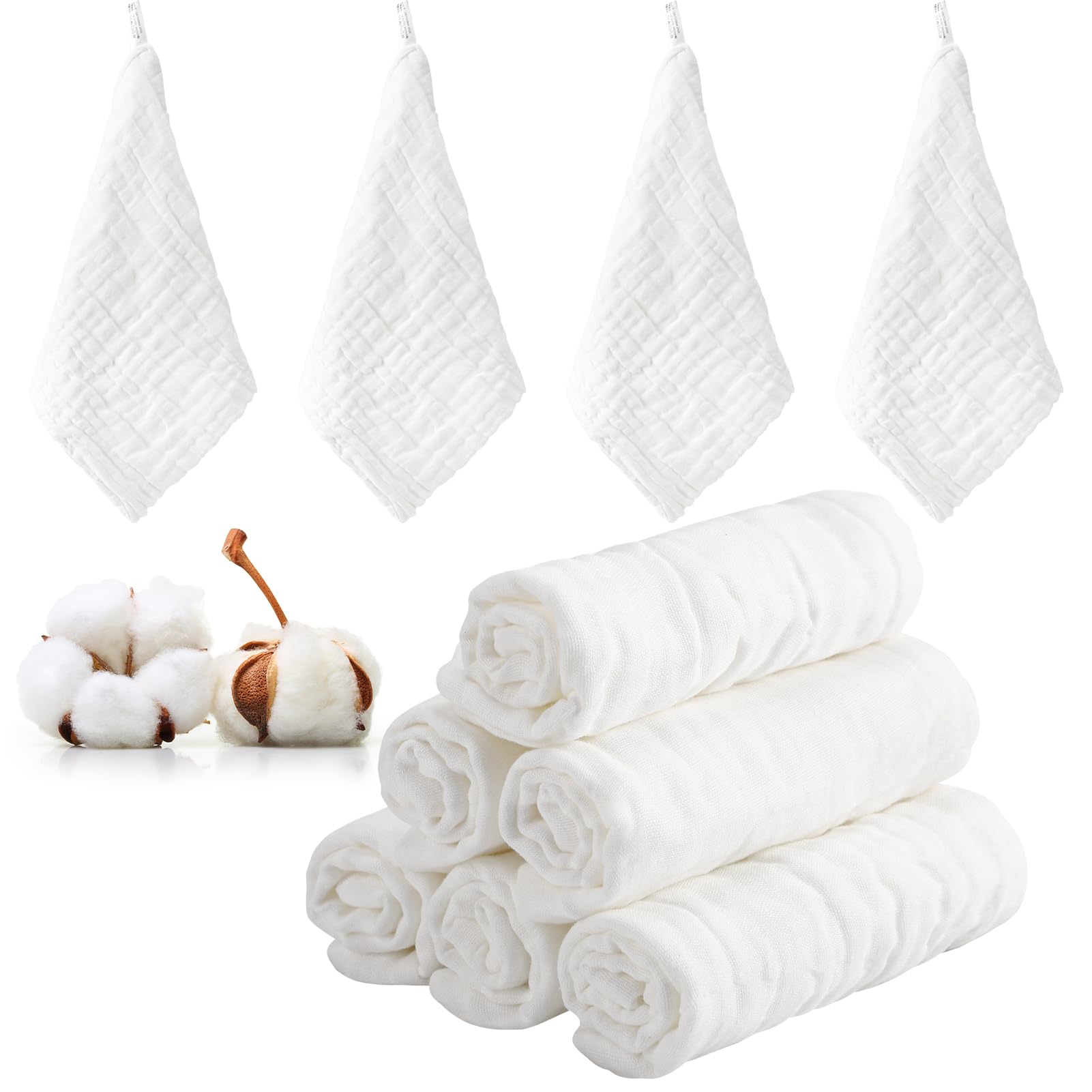 Dusaniyali Baby Waschlappen, 10 Stück Spucktücher Mulltücher Baumwollwindeln - Weiche Musselin Erstausstattung für Neugeborene 25x25cm