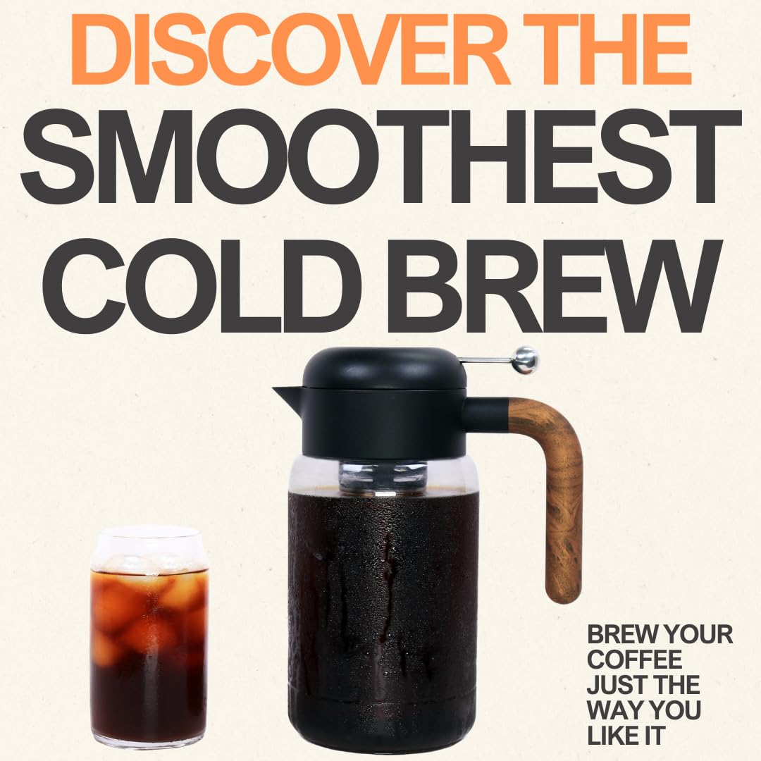 LAFEECA Cold Brew Kaffeebereiter - Eistee-Brauer mit luftdichtem Deckel - Edelstahl Dual Ultra Filter - Tritan Pitcher - 1,445.8 g - Schwarz