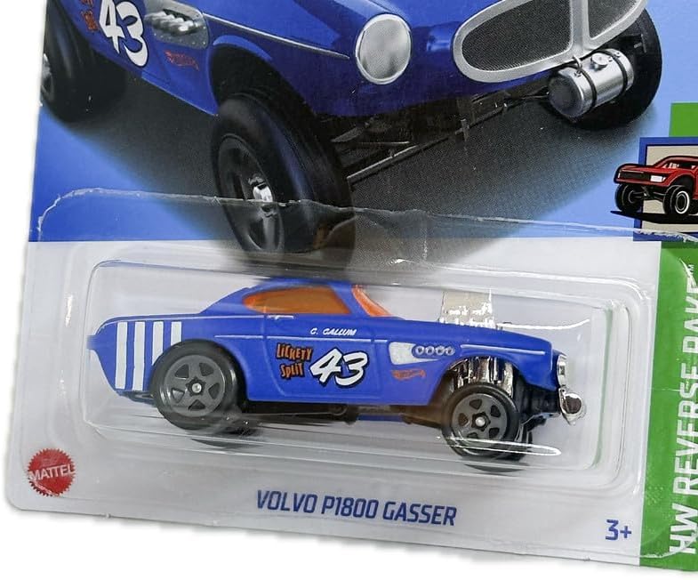 Hot Wheels Volvo P1800 Gasser - Bleu Mat 2024 | Série HW Reverse Rake 4/5 - Boîte Originale