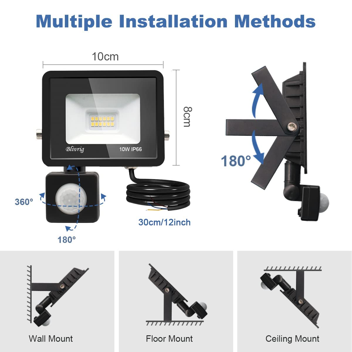 Blivrig led Spotlight with Motion Detector, 10W led Spotlight Outside, 1000LM Ultra-high Brightness - Image 2