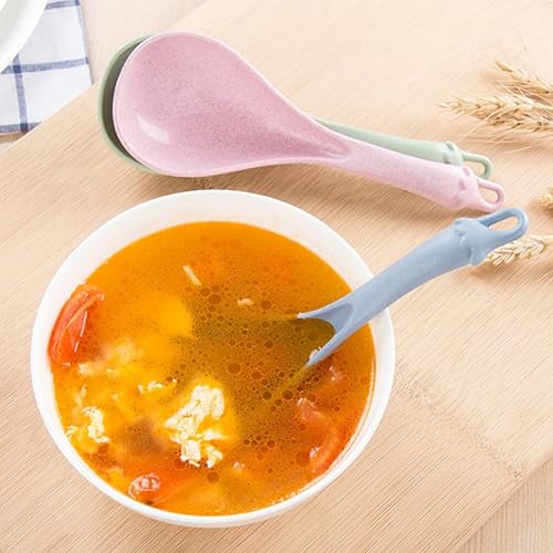 Miniatura 7 de Garneck Cucharas de sopa chinas de paja de trigo espesada cucharas de cena irrompibles de cereales japoneses cucharas de ramen asiáticos Wonton