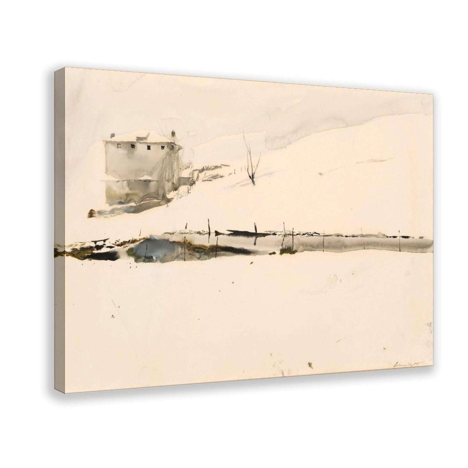 WCYB Stampa su tela con stagno agricolo, studio per tempera marrone, stampa svizzera di Andrew Wyeth, decorazione artistica da parete per ufficio e soggiorno, 30,5 cm di lunghezza x 45,7 cm di