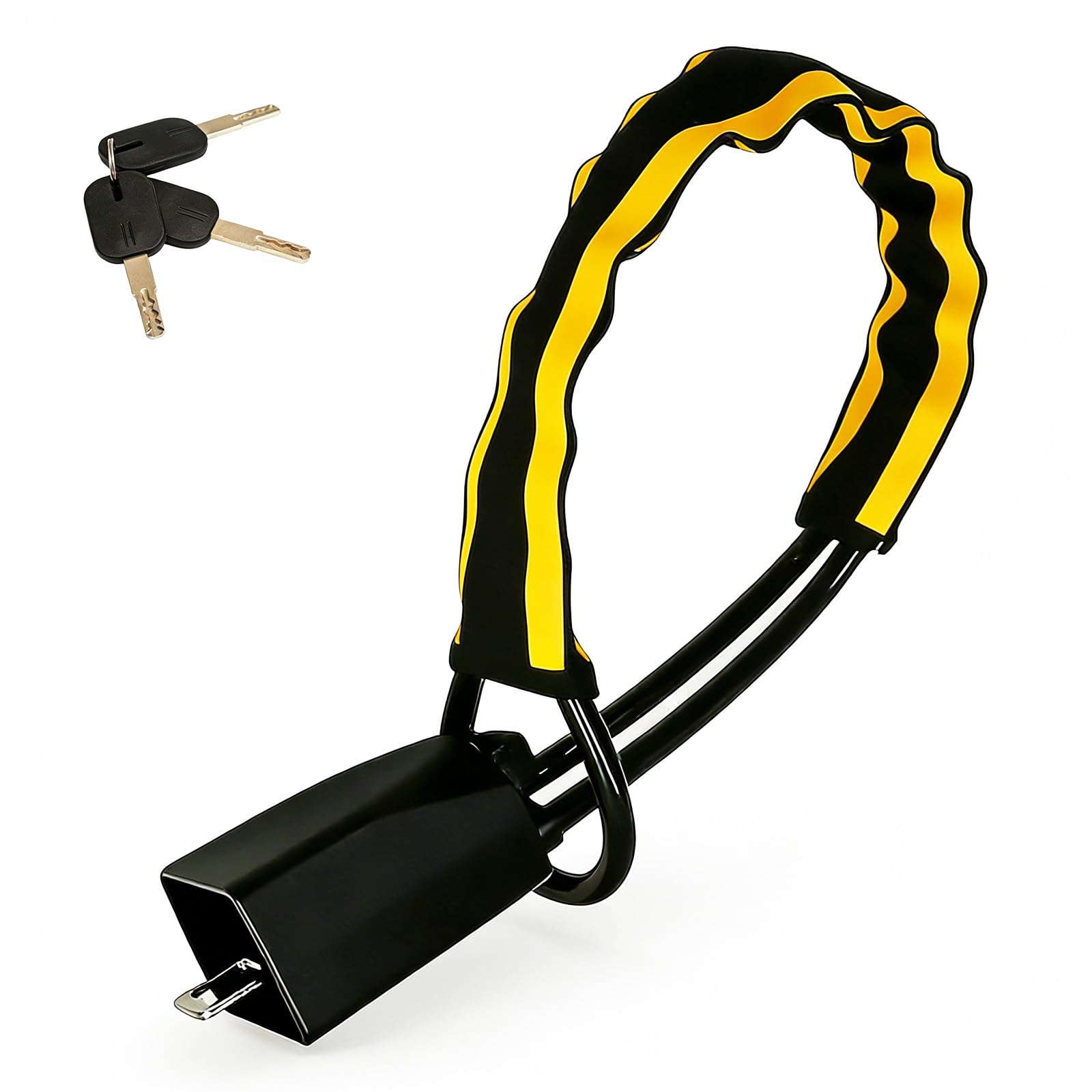 Heavy Duty Steering Wheel Lock, Anti-Theft Device with Reflective Stripe, Universal Fit for SUV Pickup Jeep Van RV, Seat Belt Lock System with 3 Keys, High Visibility Deterrent