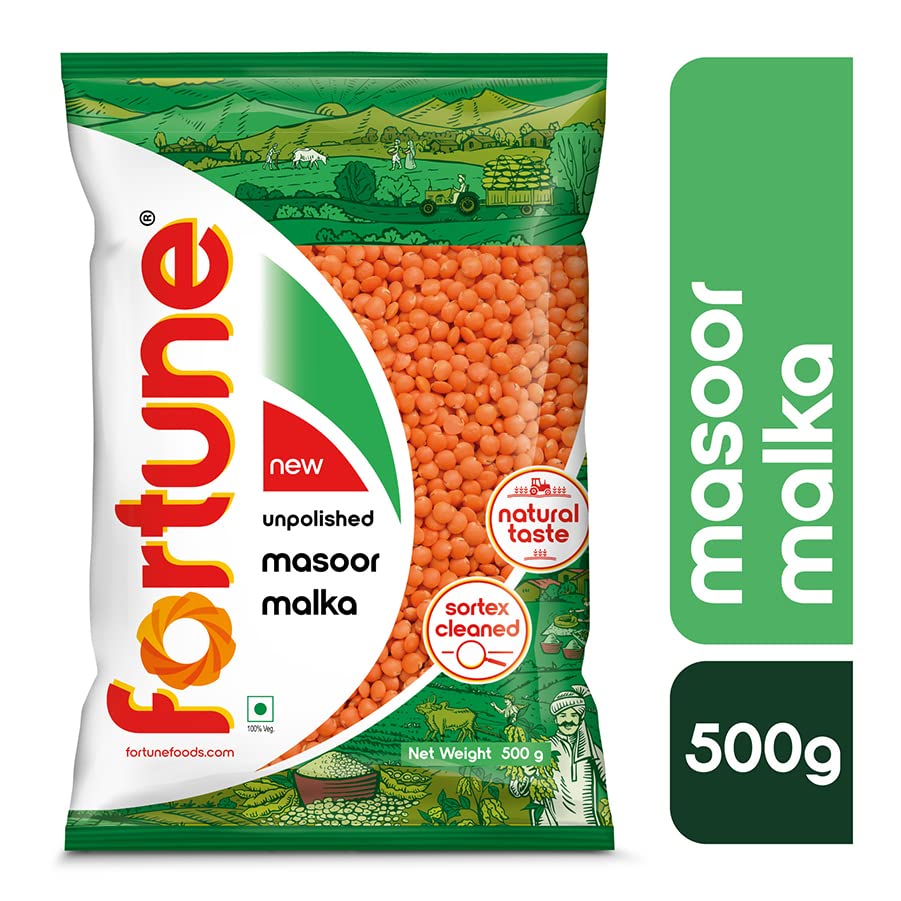 Image of FORTUNE Masoor Malka (Big), 500 Gm, Unpolished And Sortex Cleaned (Pack of 2)