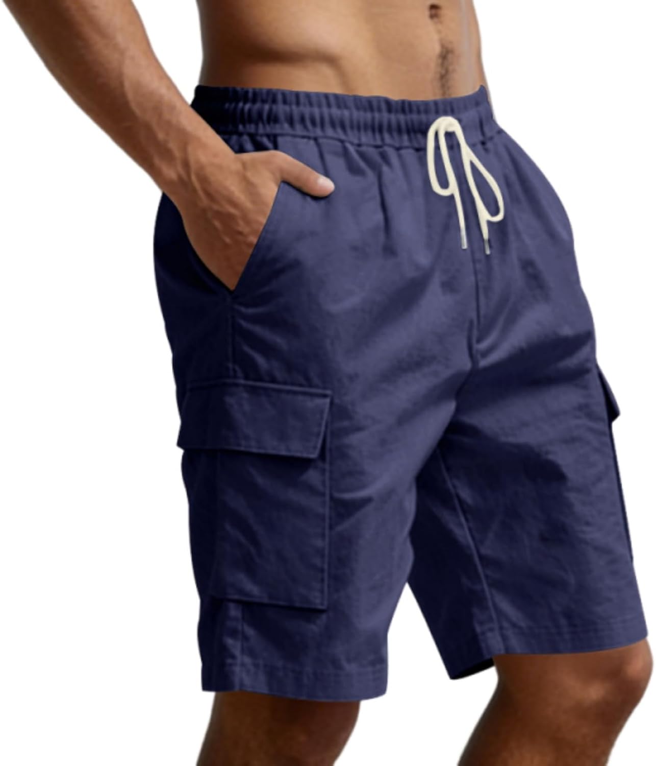 Men's Elastic Waist Cargo Shorts Relaxed Fit Lightweight Quick Dry Outdoor Shorts Work with Side Cargo Pockets