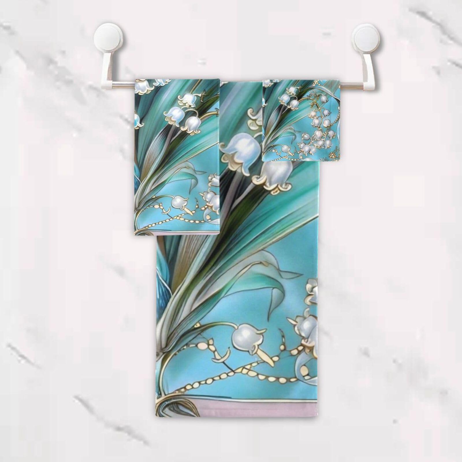 Boho Lily Of Valley Floral Blue Doccia Asciugamani Viso Set 3 Pezzi, 1 Asciugamano da Bagno 1 Asciugamano 1 Asciugamano per il corpo Viso Bagno
