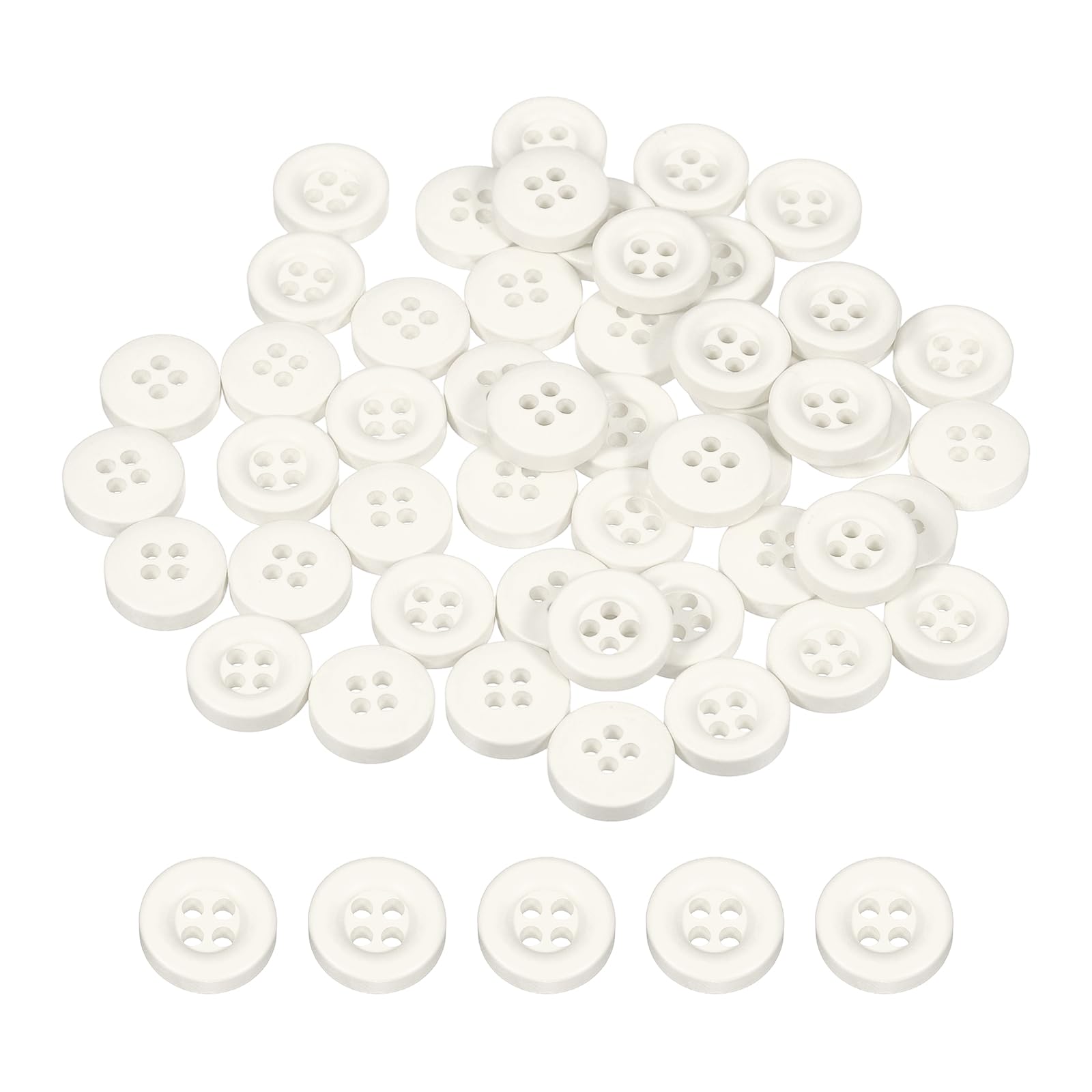 sourcing map 50pcs Sewing Button 11mm (15/32 Inch) 4 Holes Resin Thickened Round Crafting Replacement Buttons for Clothing DIY Crafts Decoration, White