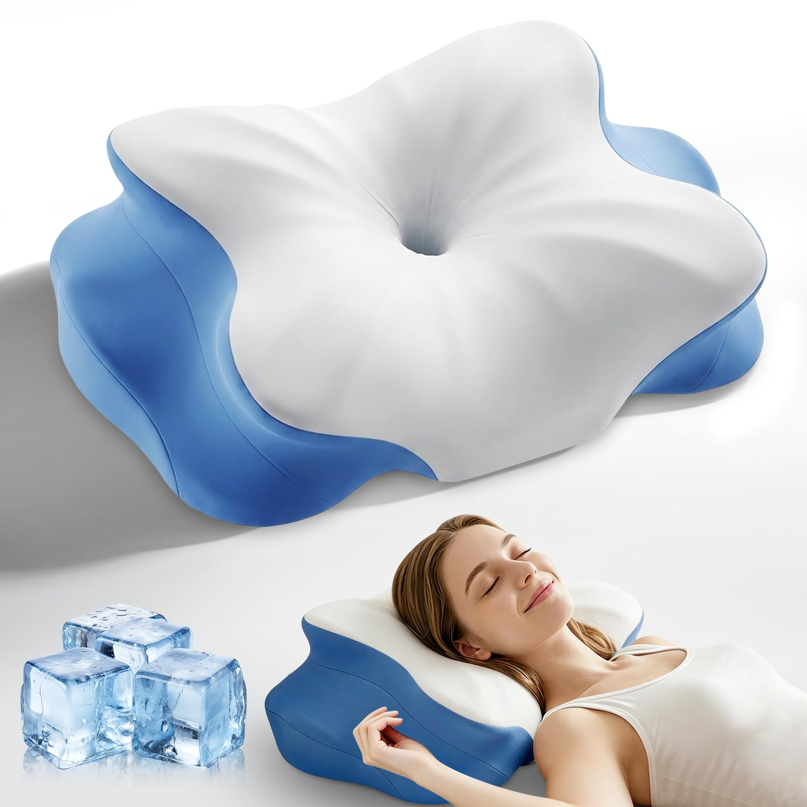 Ergonomic Cervical Neck Pillow: Memory Foam Support Pillows for Side Back Stomach Sleepers with Breathable Cooling Pillowcase and Dual-Height Zones - 1