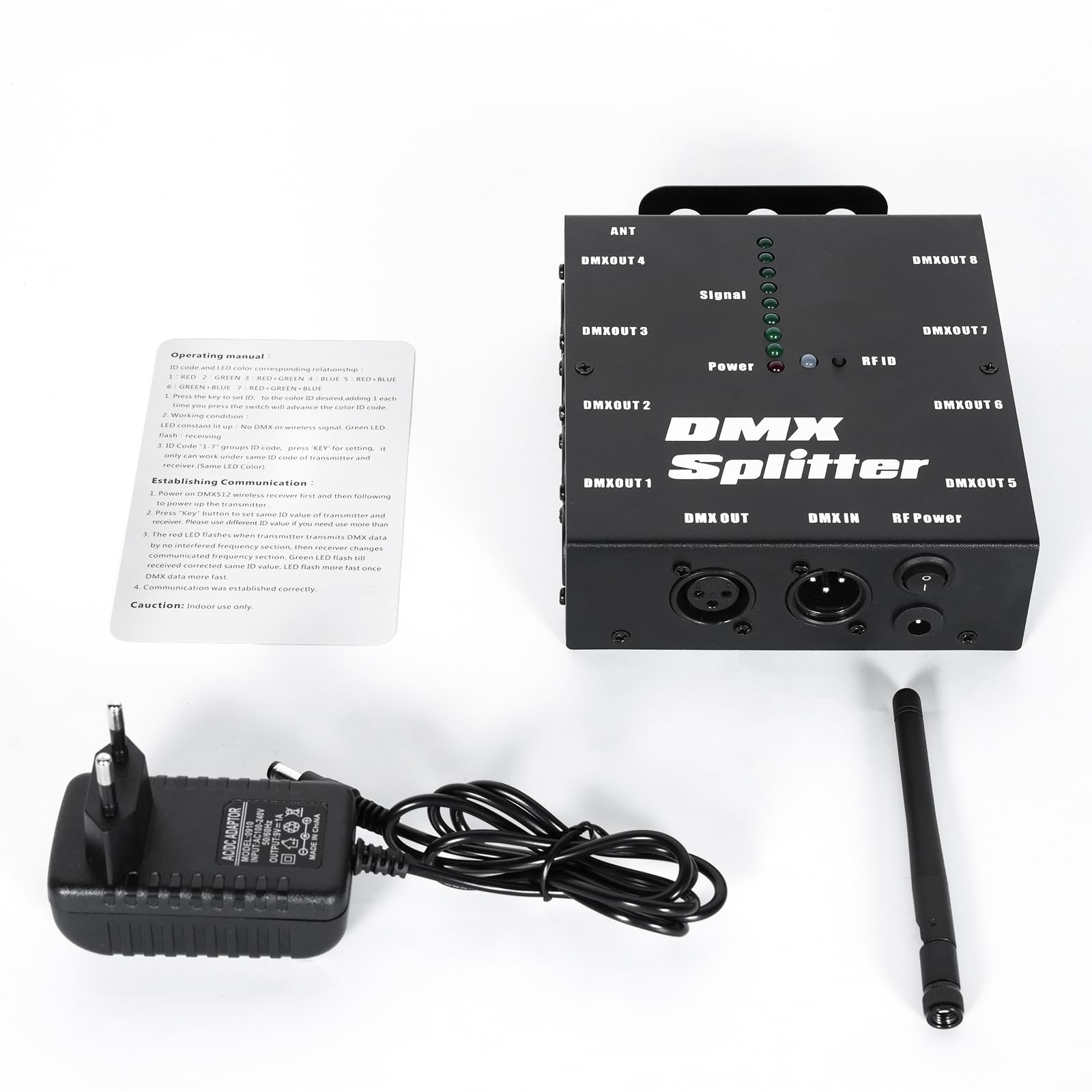 Splitter D-MX, Distributore Amplificatore di Segnale Ottico D-MX512, 1 Ingresso e Uscita Diretti, 8 Uscite Indipendenti per Controllo Illuminazione, Console da Palco, Feste, DJ, Club, Discoteca