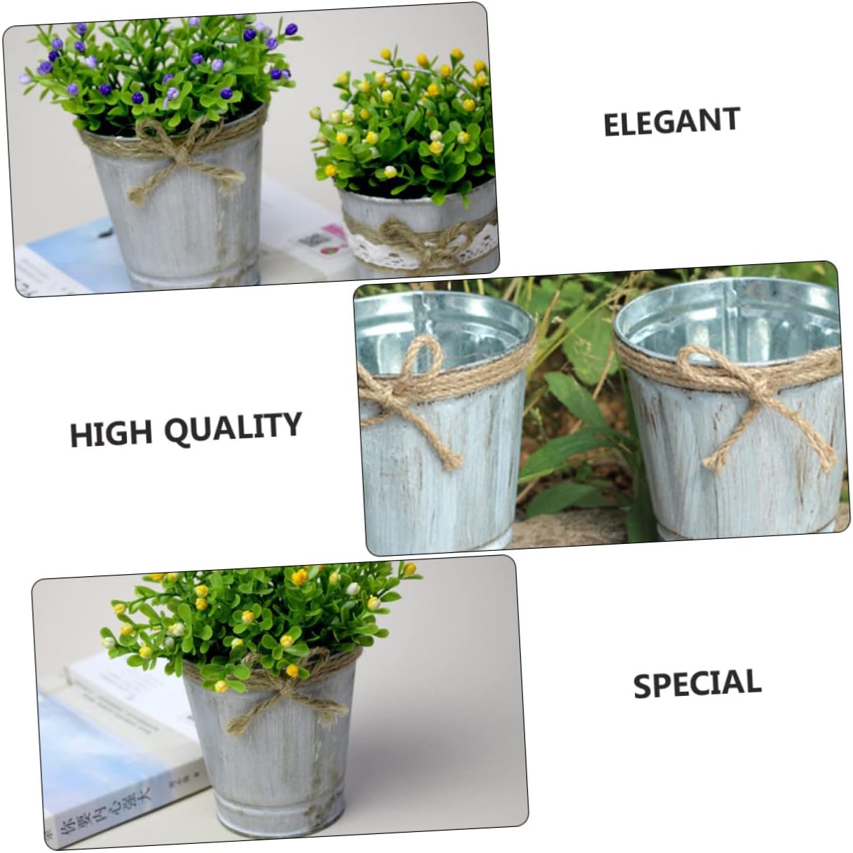 Cabilock Metal Vase Iron Shabby Chic Pitcher Vase Vintage Galvanized Watering Mini Milk Can Milk Jug Rustic Bucket Container Holder Farmhouse French Bucket 2pcs (Pack of 2)