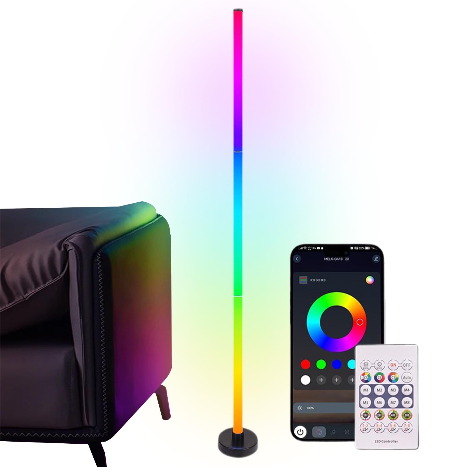 Floor Lamp - LED Color Changing | RGB Smart Ambient Corner Lighting for Living Room Bedroom Office Apartment, Dimmable Modern Tall Standing Pole Light Bar Decor Restaurant