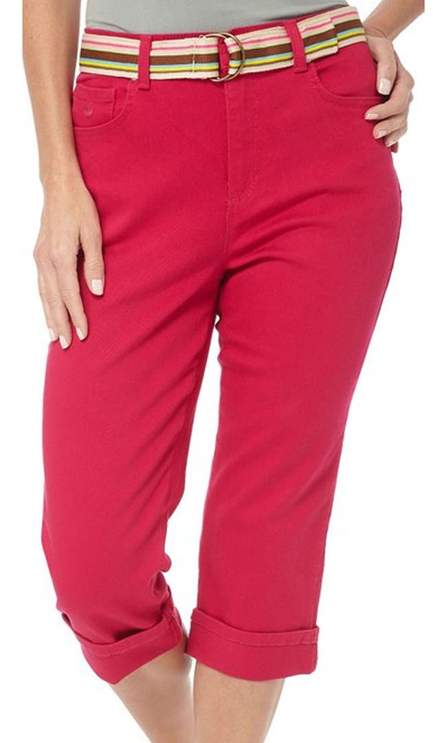 Gloria Vanderbilt Amanda Cuffed Stretch Belted Capri (14, Pink)