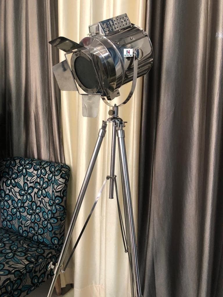 Huge Vintage Designs Light Adjustable Theater Searchlight Tripod Floor Lamp - Chrome Finish Industrial Nautical Floor Lamp
