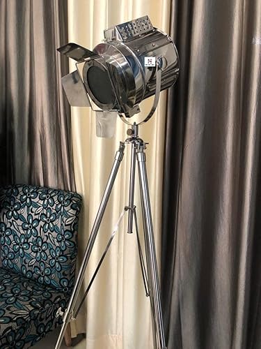 Enorme Vintage Designs Lámpara de pie ajustable para teatro con trípode - Lámpara de pie náutica industrial con acabado cromado