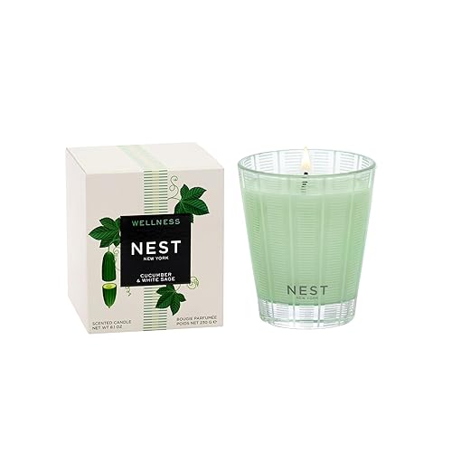 NEST New York Scented Classic Candle, Cucumber & White Sage - 8.1 oz - Up to 60-Hour Burn Time - Reusable Glass Vessel - Cucumber & White Sage