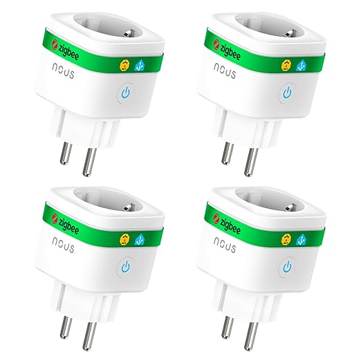 NOUS A7Z ZigBee Smart Socket con Monitorización de Energía, 16A, App y control por voz, Temporizador y Horarios, Compatible con Alexa, Google Home, Home Assistant, Tuya, Requiere ZigBee Hub, Pack of 4