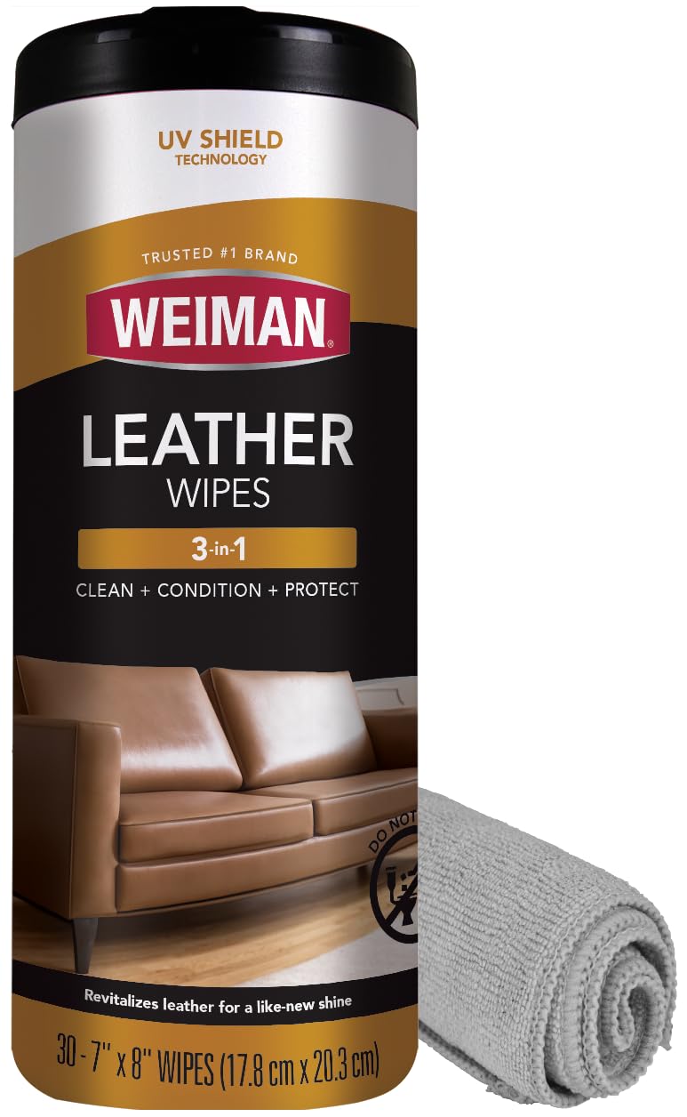 Weiman Leather Cleaner Kit Leather Wipes 30 Count and Microfiber Cloth - Clean and Condition Car Seats and