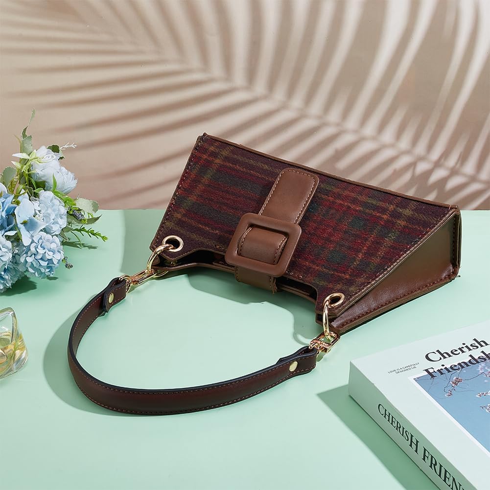 PH PandaHall Genuine Leather Purse Strap Leather Bag Handle Replacement, Short Bag Straps with Clasps for Handbag Making