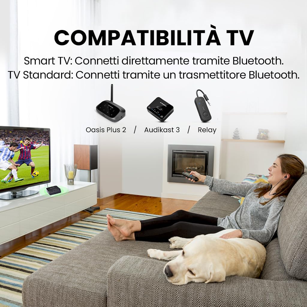 Avantree NB16-Q - Cuffie Bluetooth 5.2 In-Ear con Qualcomm aptX Adaptive, 20h di Autonomia, Comode e Sicure per Smartphone, Smart TV e PC