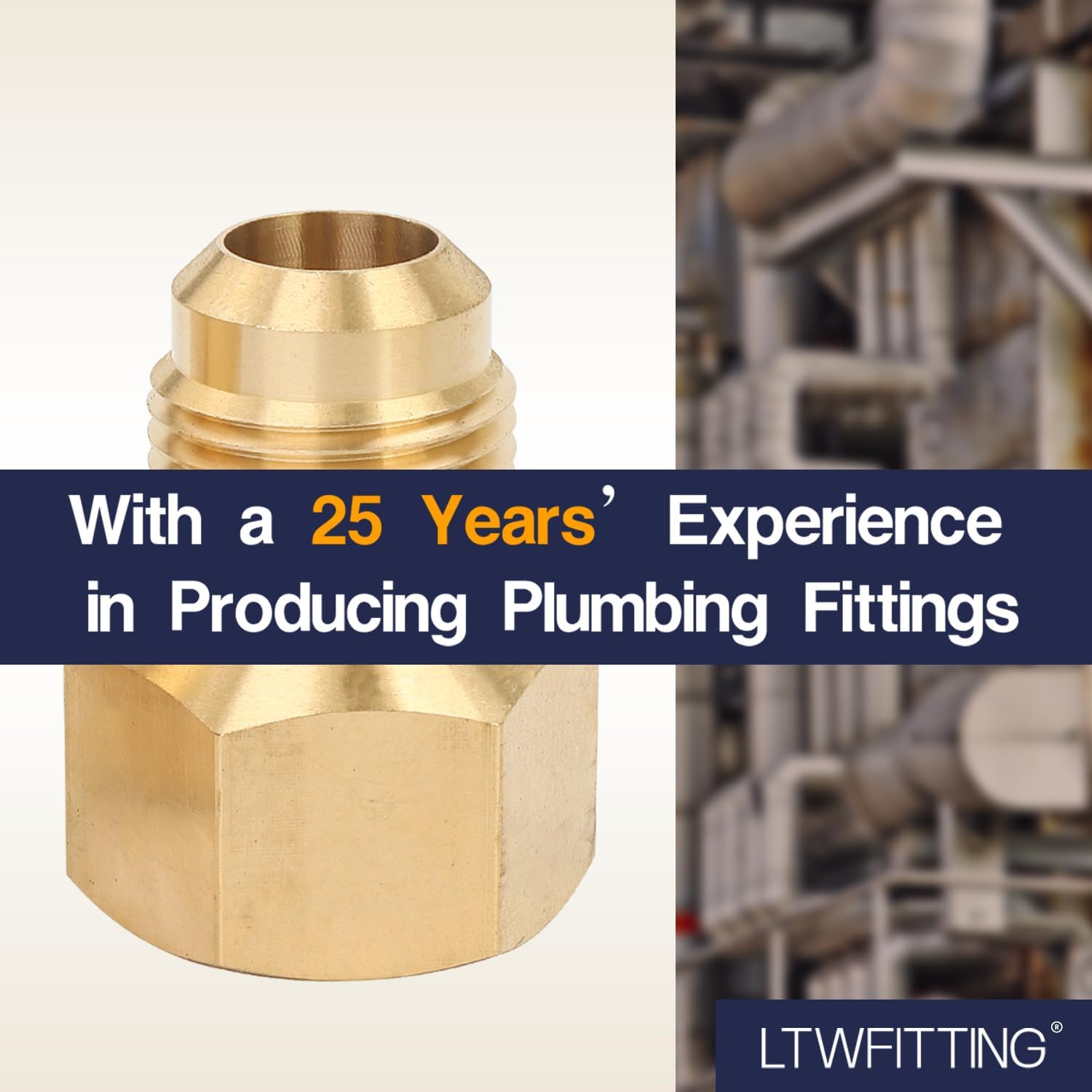 LTWFITTING Brass Fittings 45 Degree Flare 5/8" OD x 3/4" Female NPT Connector(Pack of 100)