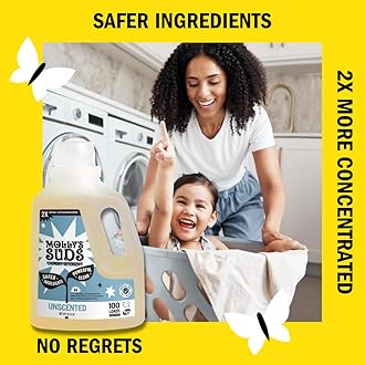 Molly's Suds Liquid Laundry Detergent | Clean Laundry Detergent Soap for Sensitive Skin | 2x Concentrated, High Efficiency (HE) | Unscented - 100 Loads