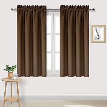 RYB HOME Blackout Window Curtains Insulated Drapes Rod Pocket Curtain Morden Panels for Cafe Shop Window Treatments D?or Draperies Energy Efficient for Bedroom, W 42 in by L 54 in, Brown, Set of 2