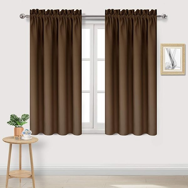 DWCN Brown Blackout Curtains for Bedroom – Rod Pocket Thermal Insulated Energy Saving Drapes for Living Room and Bedroom, W 38 x L 54 Inch, 2 Panels