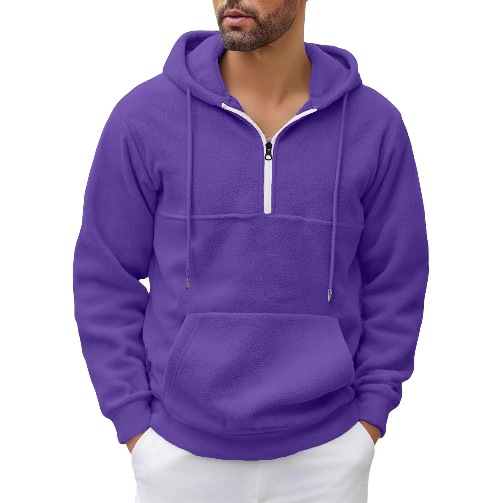 Ropa Anti UV Hombre Sudadera con Capucha Y Cremallera De Un para Hombre, Forro, Manga Larga, Estilo Oversize, Cálida, Bolsillo. Sudaderas Azul (Purple, XXL) Moto Protecciones Artículos