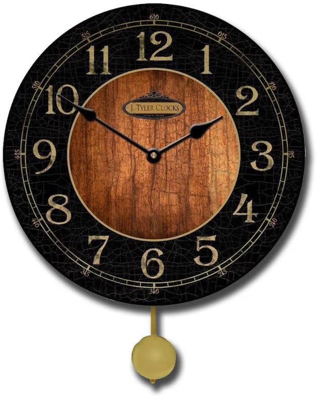 Reloj de pared con péndulo de madera y negro, disponible en 5 tamaños, susurro silencioso, no hace clic