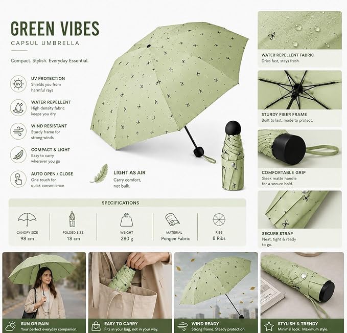 Image of Ozoy umbrella for women,Travel - Mini Folding Compact with Case, 6 Ribs Lightweight Portable Small Sun&Rain Pocket Umbrella for Girls and Women