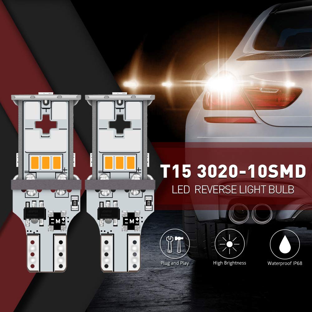 T15 W16W Lampadine LED Halogen Yellow 4300K 1800LM 10 pezzi 3020SMD Chipset CanBus Senza Errori per Luce Freno Auto Luce di Retromarcia Luce Parcheggio Lampadine per Esterni Auto - (10 Pezzi)